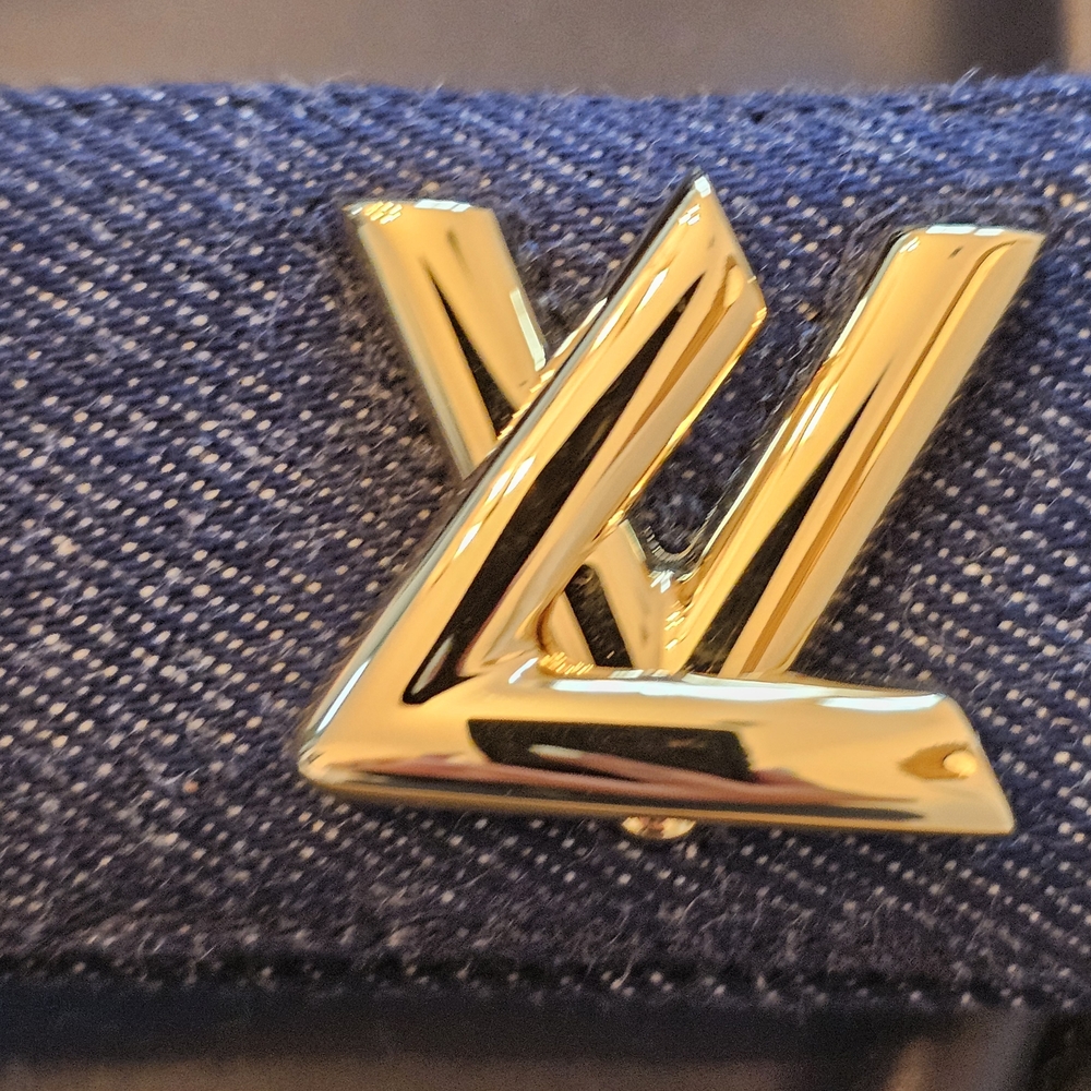 Louis Vuitton Navy Denim Logo Slide Sandals with Gold Hardware - Picture 10 of 10
